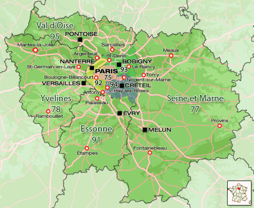carte département paris ile de france